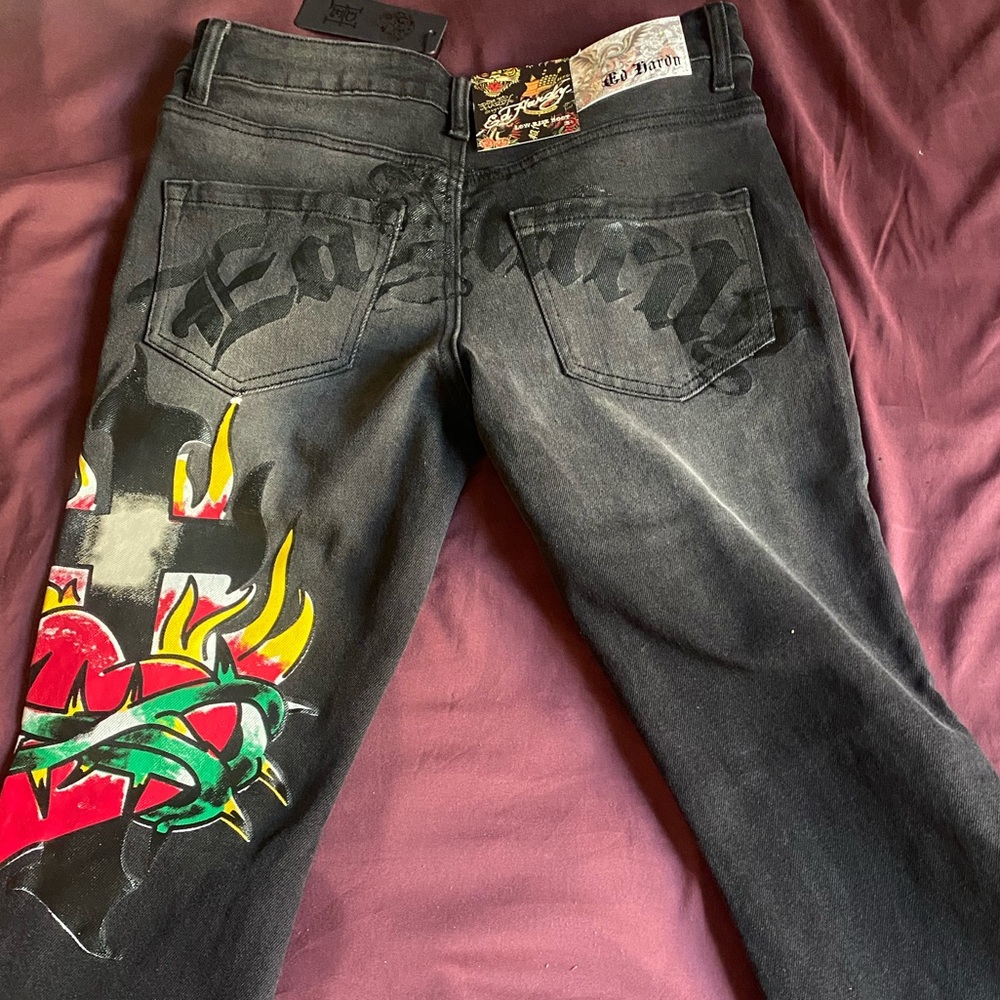 Ed Hardy Women's Black Graphic Straight Leg Jeans